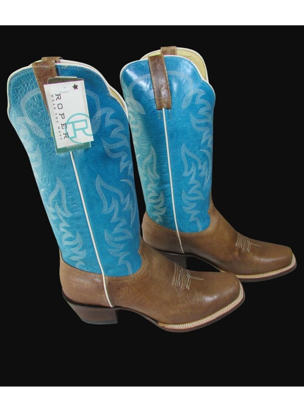 Roper Women's 10.5 Cowgirl Cate Cutter Boots Waxy Tax Leather Leather Vamp/Turqu
